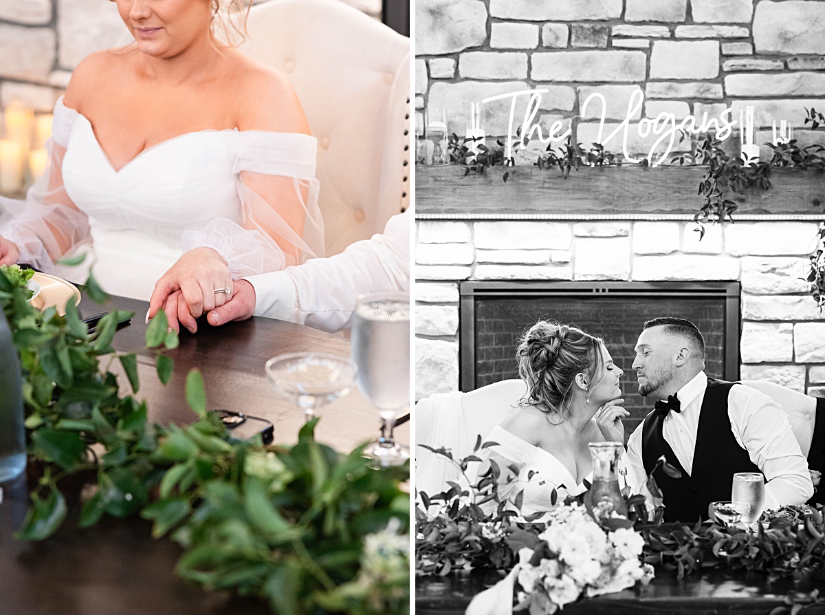 This elegant garden wedding at Cedar Oaks Farm features a classic car, stunning ceremony mountain view, unique bridal details, a boxer puppy, and a surprise baby gender reveal cake!