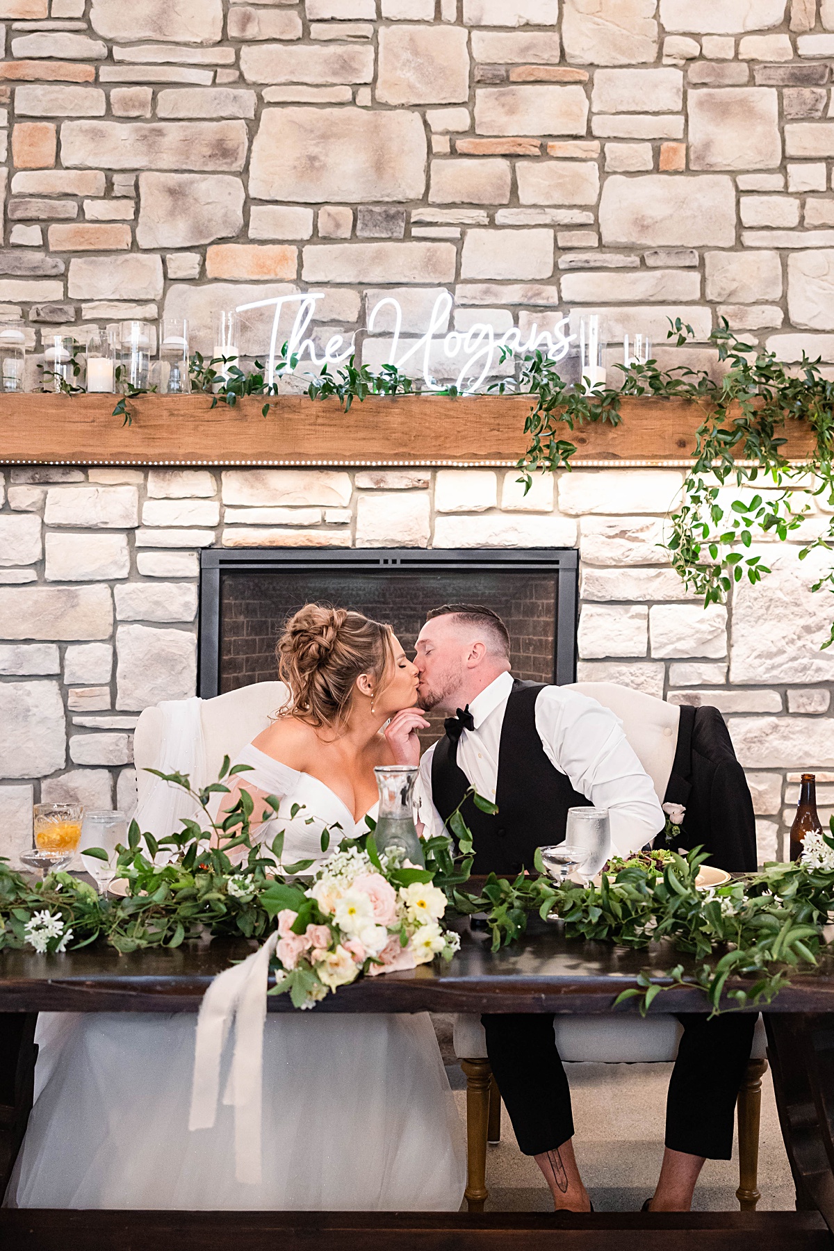 This elegant garden wedding at Cedar Oaks Farm features a classic car, stunning ceremony mountain view, unique bridal details, a boxer puppy, and a surprise baby gender reveal cake!