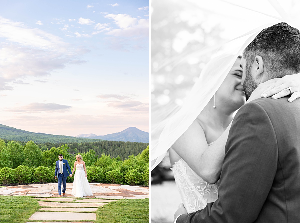 Sunset photos with the bride and groom  for this rustic elegance Seclusion Wedding in Lexington, Virginia.