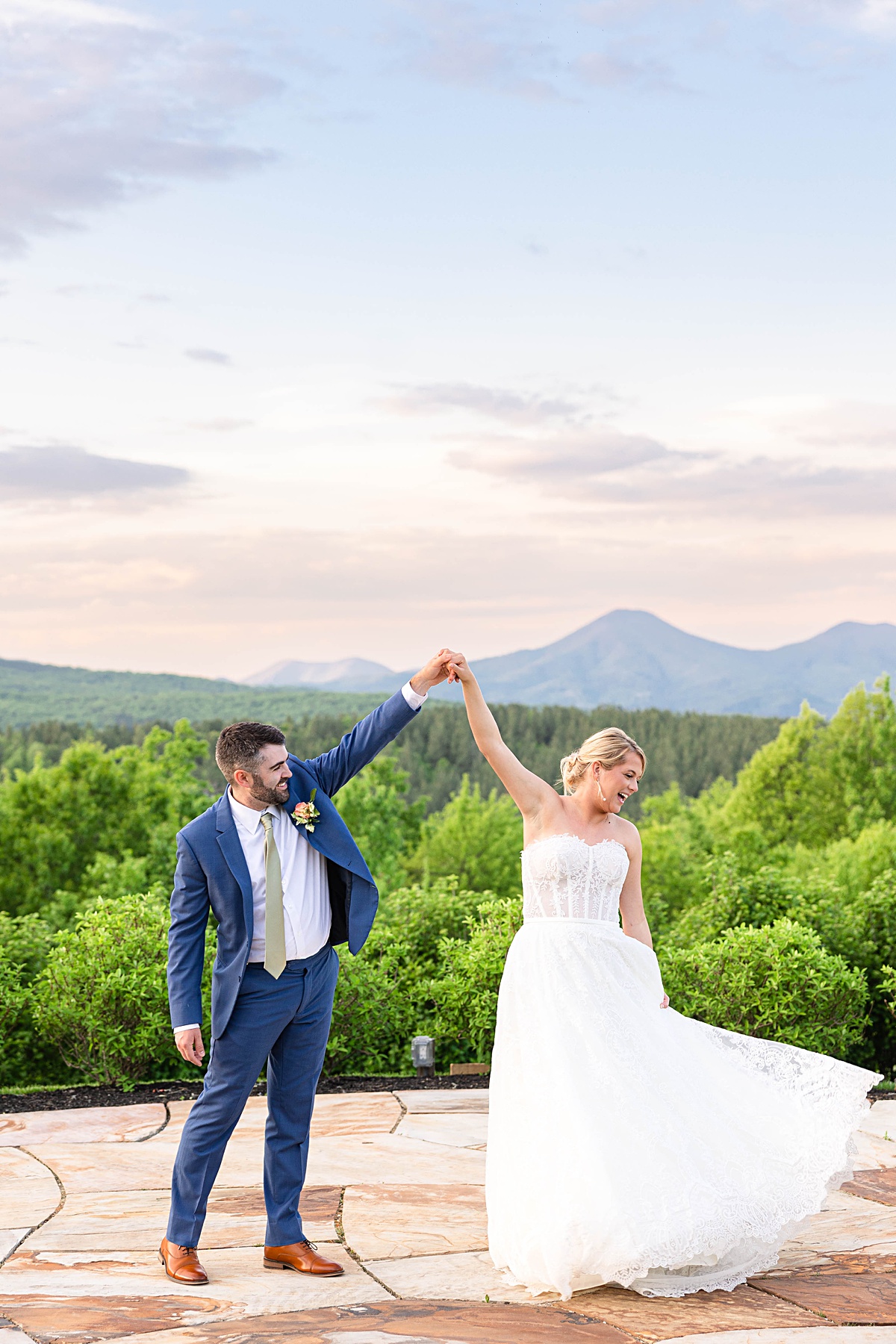 Sunset photos with the bride and groom  for this rustic elegance Seclusion Wedding in Lexington, Virginia.