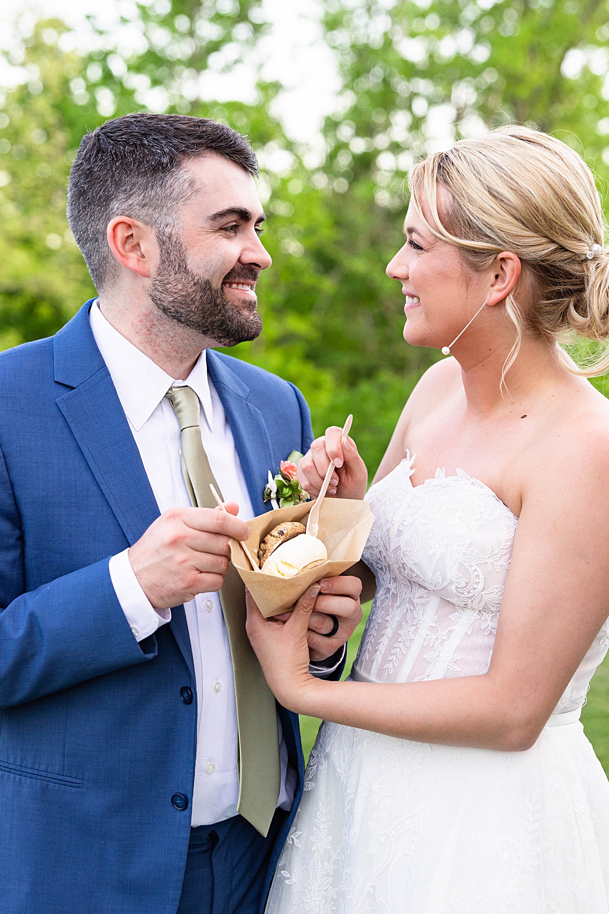 Rookies ice cream photos with the bride and groom for this rustic elegance Seclusion Wedding in Lexington, Virginia.