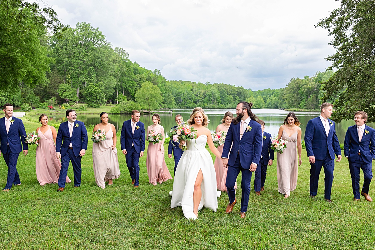 Bridal party portrait photos at this Richmond, Virginia rustic spring garden wedding at Running Mare Farm.