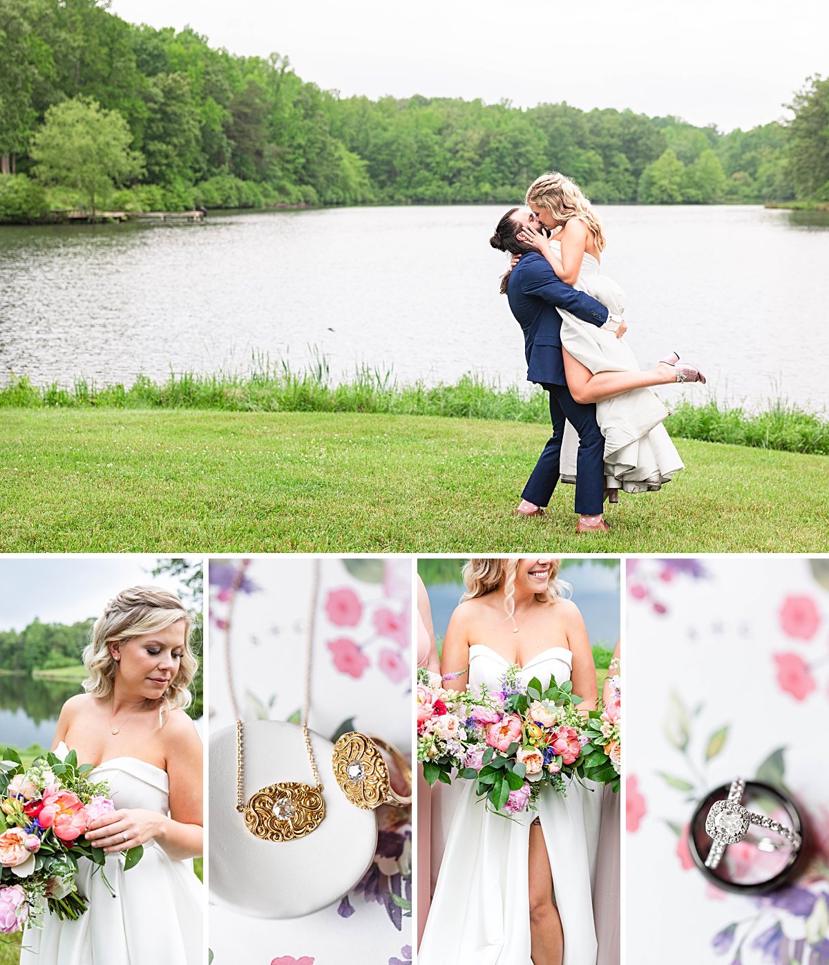 This rustic spring garden wedding at Running Mare Farm in Richmond, Virginia features some tear jerking first looks, a heavy thunderstorm, and a wedding dress that fits this bride's sassy personality!!